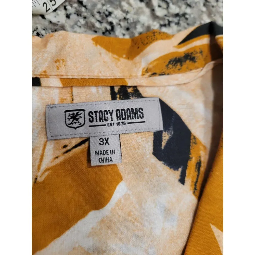 Stacy Adams Shirt Mens 3X Short Sleeve Abstract Print Linen‎ Cotton Mustard - Picture 5 of 7